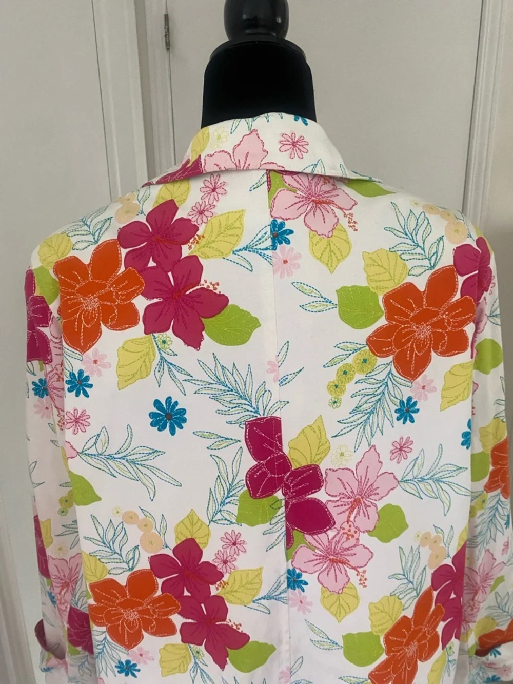 Harvé Benard Bold Colourful Floral button down lined cotton Spring Coat Size 16 - Picture 10 of 17